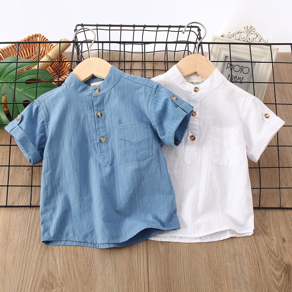 Boys' Summer Simplicity Solid Color Shirt Short Sleeve