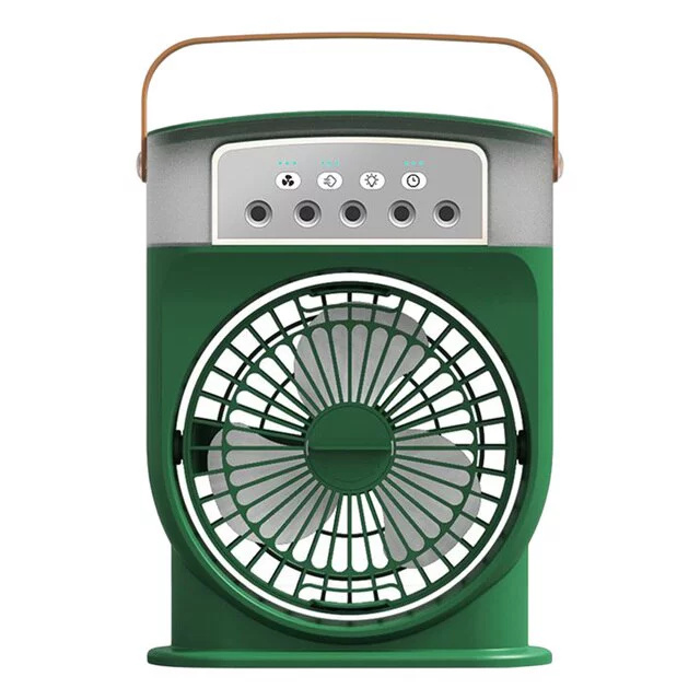 Chargable 2000mAh Air Conditioner Fan 5-Hole Spray Air Cooing Mini Personal Fan, Green